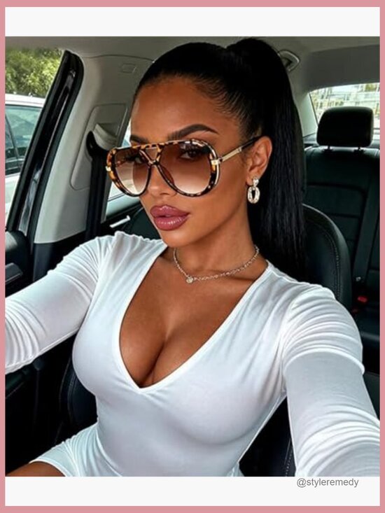 Oversized Aviator Sunglasses Retro Square Flat Top Shades main image 5